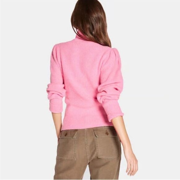 Frame Denim Wool and Cashmere Puff Sleeve Luxury Sweater in Spanish Pink - Picture 10 of 15